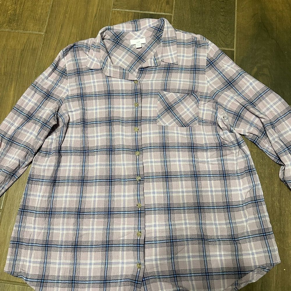J. Jill Plaid Button Down Shirt - Pink and Blue